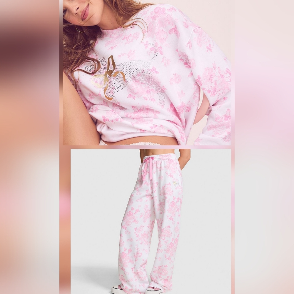 PINK x LoveShackFancy LSF 2pc NWT Sweatpant & Crew Neck Sweatshirt sz S/M